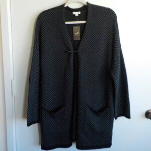 j.jill Sweater - New with Tags NWT - Black Grey Herringbone Pockets OSFM (628)